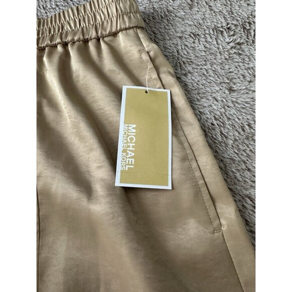 Michael Kors Satin Utility Cargo Pants Women’s Sz L Khaki pull on New - Picture 8 of 16